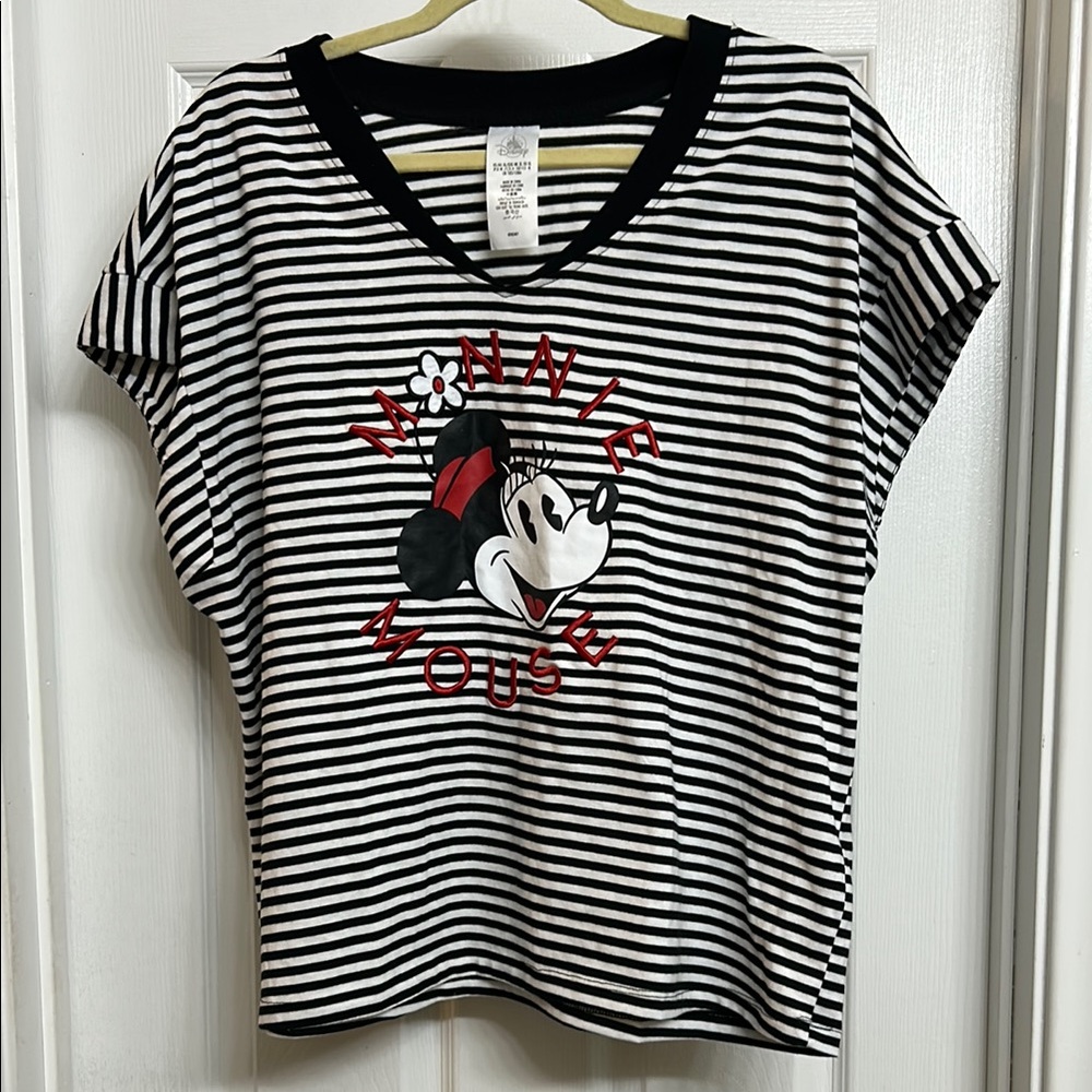 Disney Black and White Minnie Mouse Striped Tee